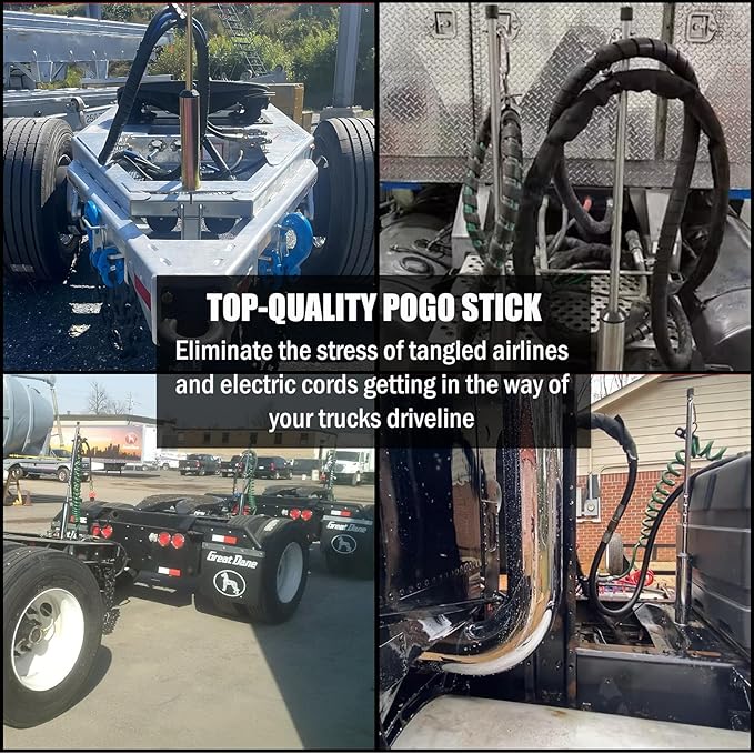 Semi Truck 40" Swivel Pogo Stick,Pogo Stick for Air Brake Line & Electric Power Cord Holder,Heavy Duty Stainless Steel Pogo Stick with 3 & 1 Hole Clamp,Chrome Color（1pack