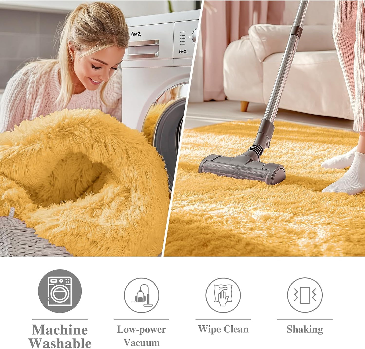 OLANLY Round Mustard Yellow Area Rug - Soft, Fluffy, Machine Washable 3 ft Circle Carpet for Bedroom & Living Room Decor