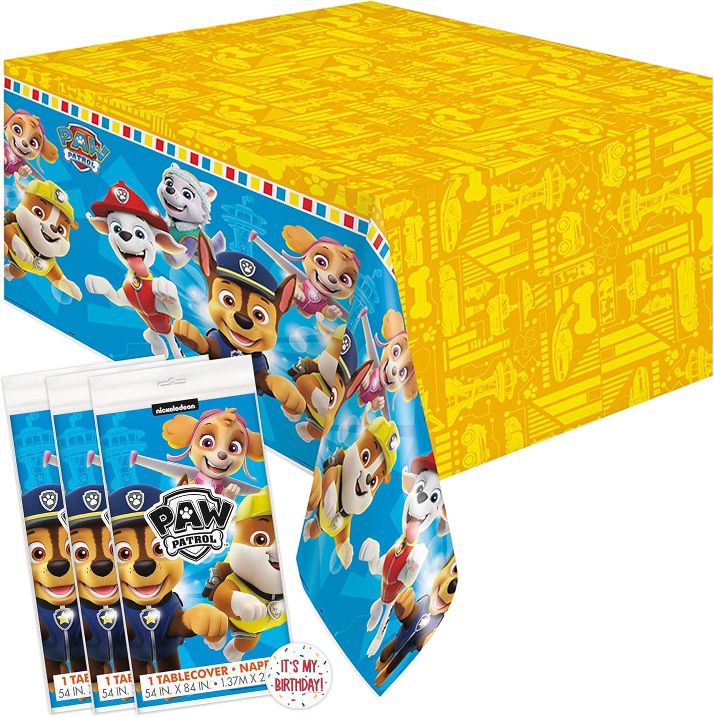 Paw Patrol Birthday Decorations - Rectangular Plastic Tablecloth Set (3 Pack) & Stickers