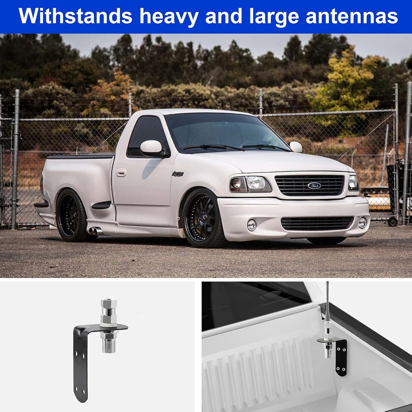 SO-239 3/8-24 L-Shape Universal CB Antenna Hood/Trunk Channel Wall Mount with Stud Compatible with Standard Threaded