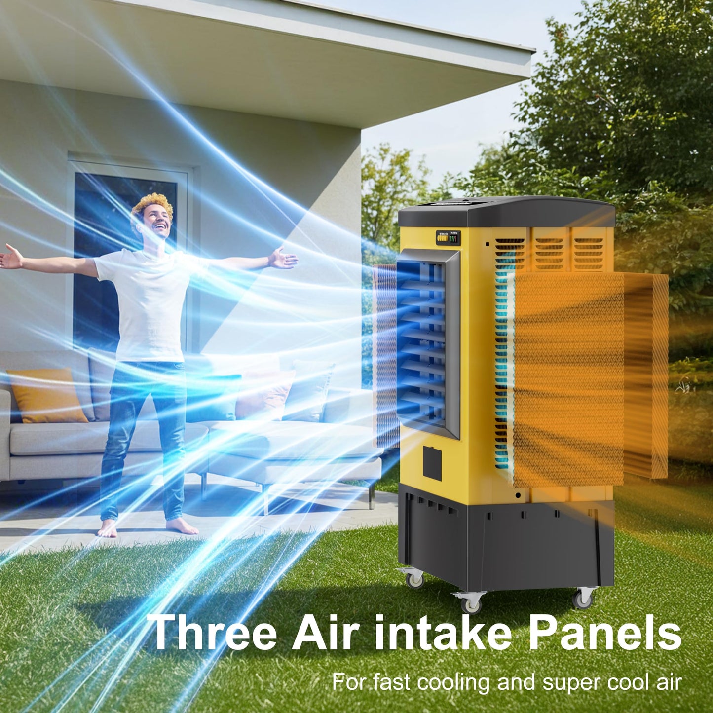 AKIRES 6500CFM Swamp Coolers,Portable Evaporative Air Cooler for 1600 Sq.ft of Space,with Continuous Auto Fill,19-Gal Water Tank,120°Oscillation,5 Ice Packs,Cooling Fan for Outdoor,Indoor Use(48IN)