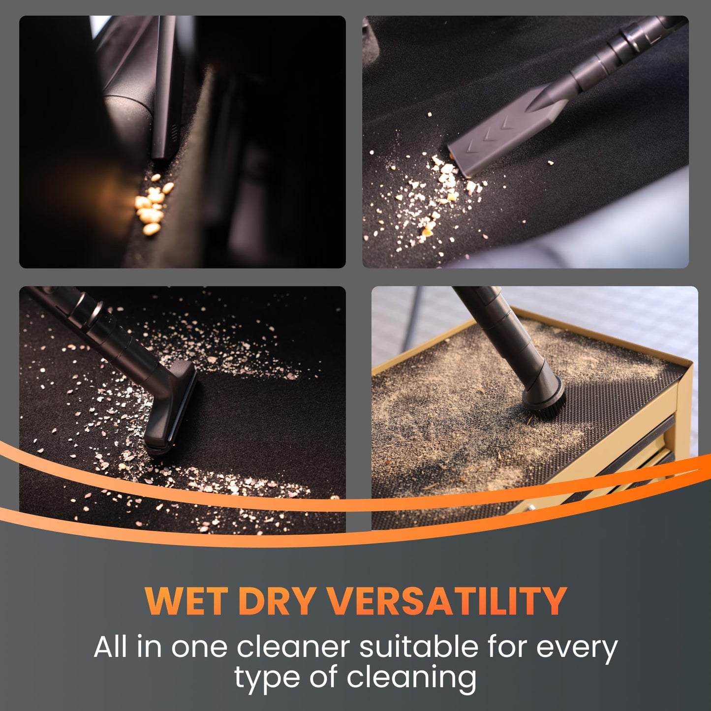 Giraffe Tools Grandstorm Retractable Vacuum Cleaner, Wall Mounted with 30FT Hose, Wet Dry Vacuum Cleaner with 6 Nozzles for Car Detailing Normal Version, Grey (No Remote Control Function)