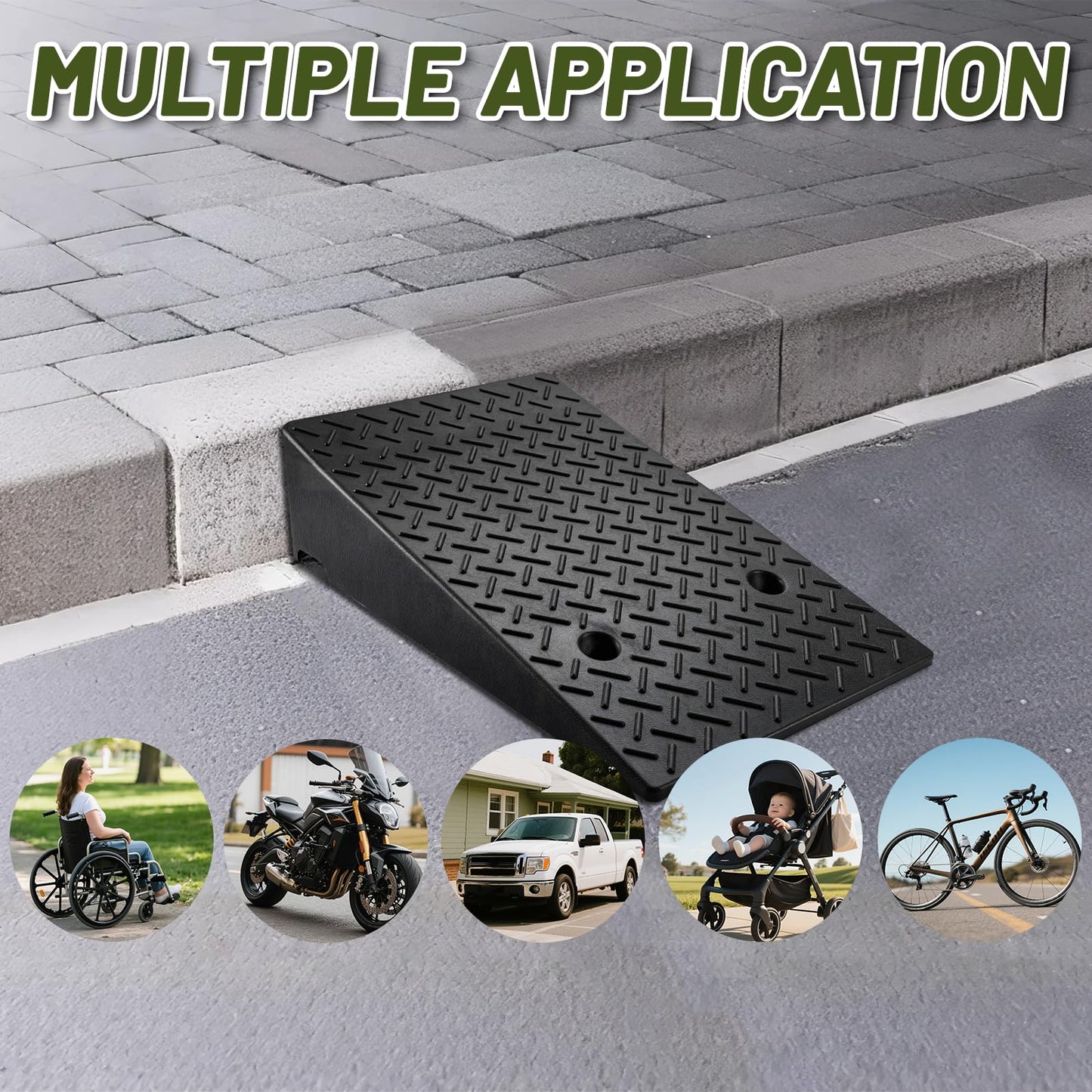 2 Pack Rubber Curb Ramps Driveway ramp, 7" H,19.7" L,31.5" W, Heavy Loading (7714LB)/3.5Ton Capacity, shed, Threshold, Motorcycle, Loading, Bikes, Wheelchairs Ramps
