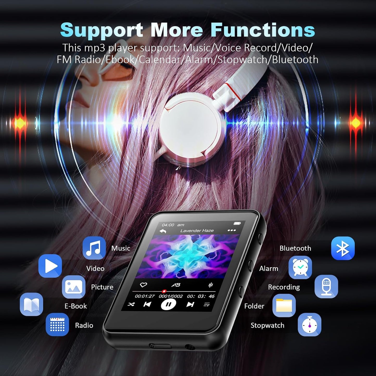 JOJOLEPAI MP3 32GB Player with Bluetooth - Touch Screen Portable Music Player with Speaker, FM Radio, Expandable Memory