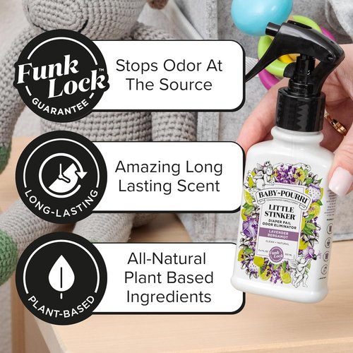 Baby-Pourri Little Stinker Diaper Pail Deodorizer Spray - 3.4 Fl Oz | Up to 150 Uses, Lavender & Eucalyptus Scent