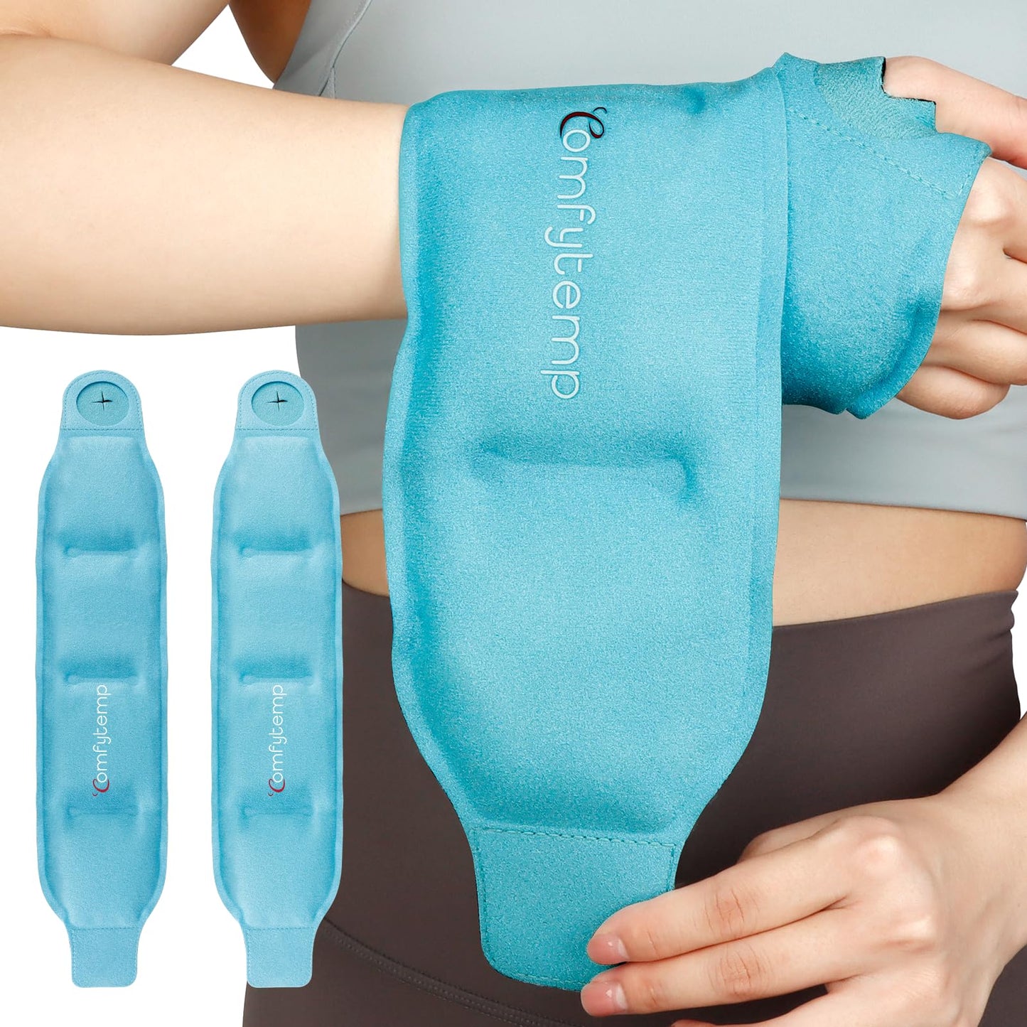 Comfytemp Wrist Ice Pack Wrap Carpal Tunnel Relief Wrist Brace, 2 Packs, FSA Eligible HSA, Gel Ice Packs for Injuries Reusable Wrap for Hand Pain, Hot Cold Compress Hand Brace, Men Women Recovery Item