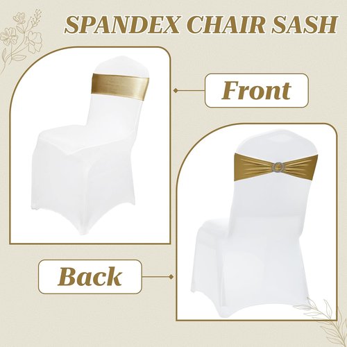 MDS Spandex Foil Chair Sashes - Universal Elastic Stretch Bands with Buckle for Weddings | Metallic Gold (Pack of 10)
