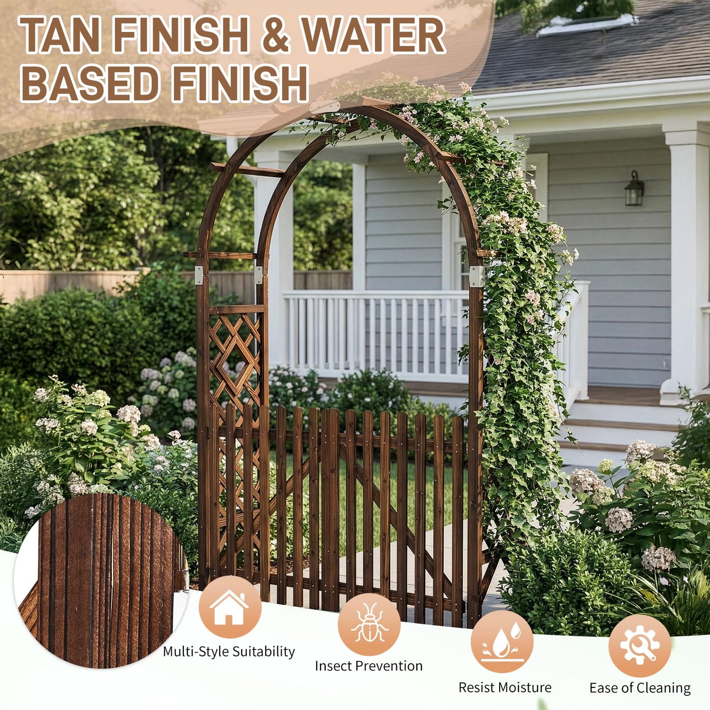 VINGLI Wooden Garden Arbor, Heavy Duty Outdoor Frame Trellis with Gate for Ceremony, Wood Trellis Garden Arch Pergola for Plant Climbing, Patio, Lawn, Wedding