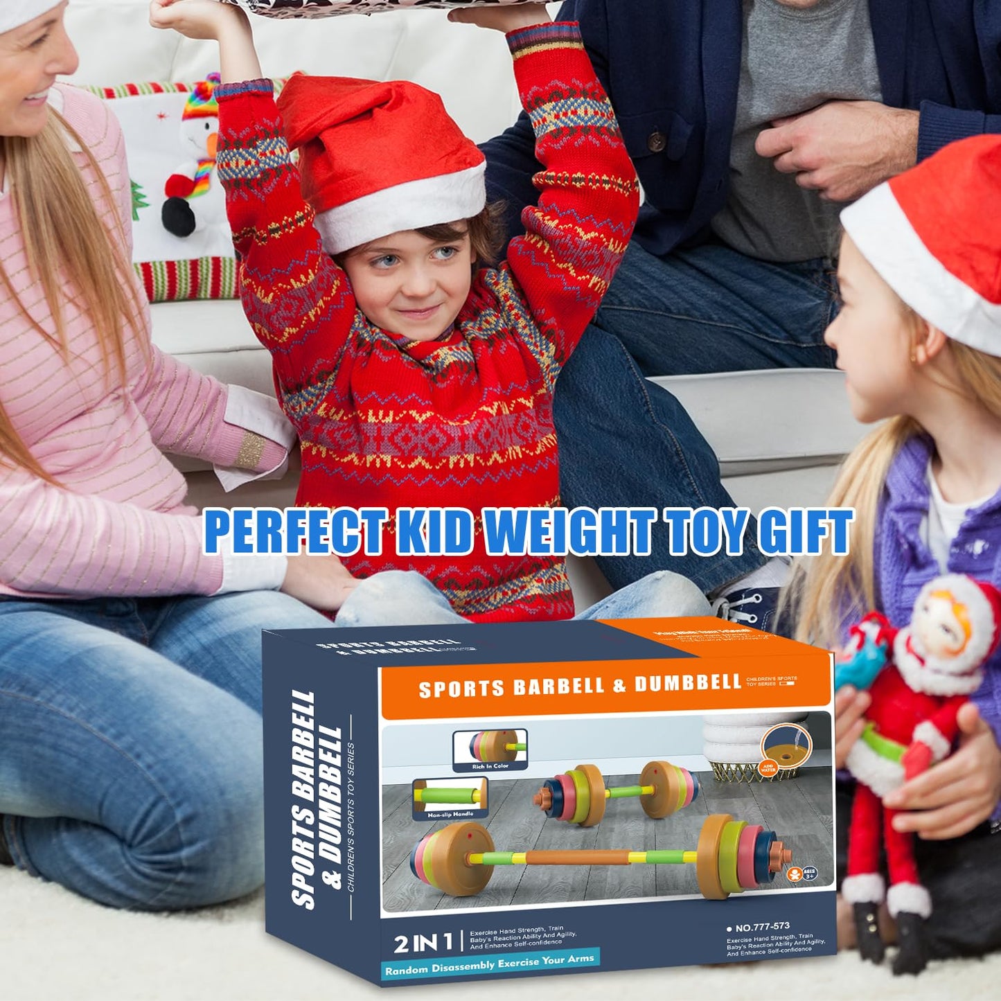 Hitish Kids Exercise Weight Set, 2-In-1 Barbell and Dumbbell Workout Equipment, Toddler Beginner Gym Toy for Pretend Play Lifting Exercise & Fitness, Adjustable Fill with Sand or Water