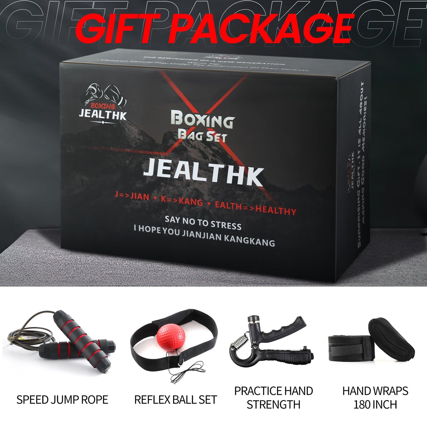 Jealthk 4ft Heavy Punching Bag Set for Adults Complete Boxing Training Equipment with 12oz Gloves, Suitable for MMA, Taekwondo, Muay Thai, Home Gym Unfilled