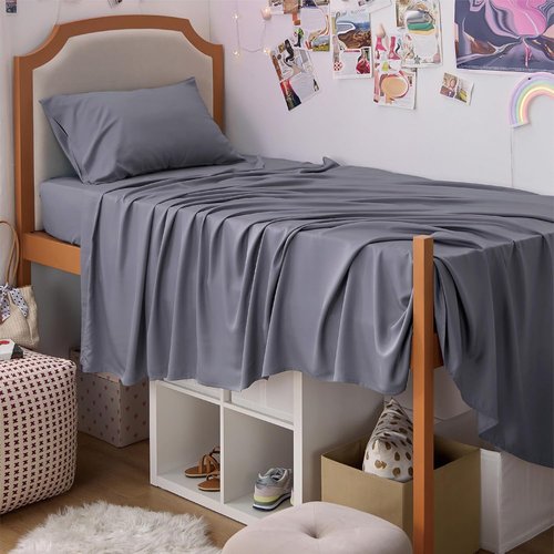 Bedsure Cooling Twin XL Sheets - Breathable Rayon from Bamboo, Soft & Silky Bedding Set in Dark Grey