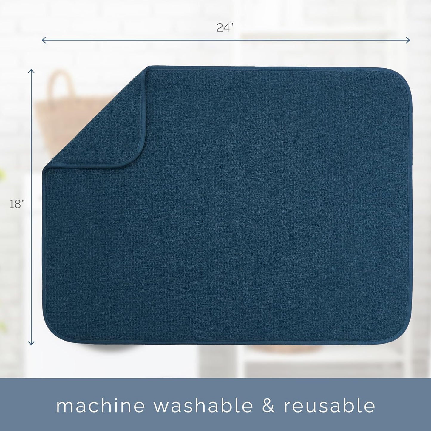 S&T INC. XL Dish Drying Mat - Absorbent Microfiber Kitchen Counter Pad, 18” x 24”, Navy