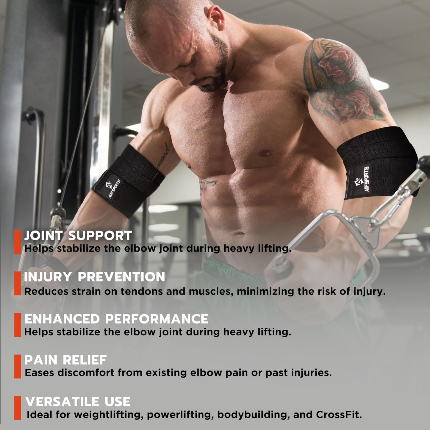 AQF Elbow Wraps for Weightlifting Gym Elbow Sleeves - Heavy Duty 40" Elasticated Elbow Lifting Straps for Powerlifting, Bodybuilding, Fitness Training & Bench Press (Pair)
