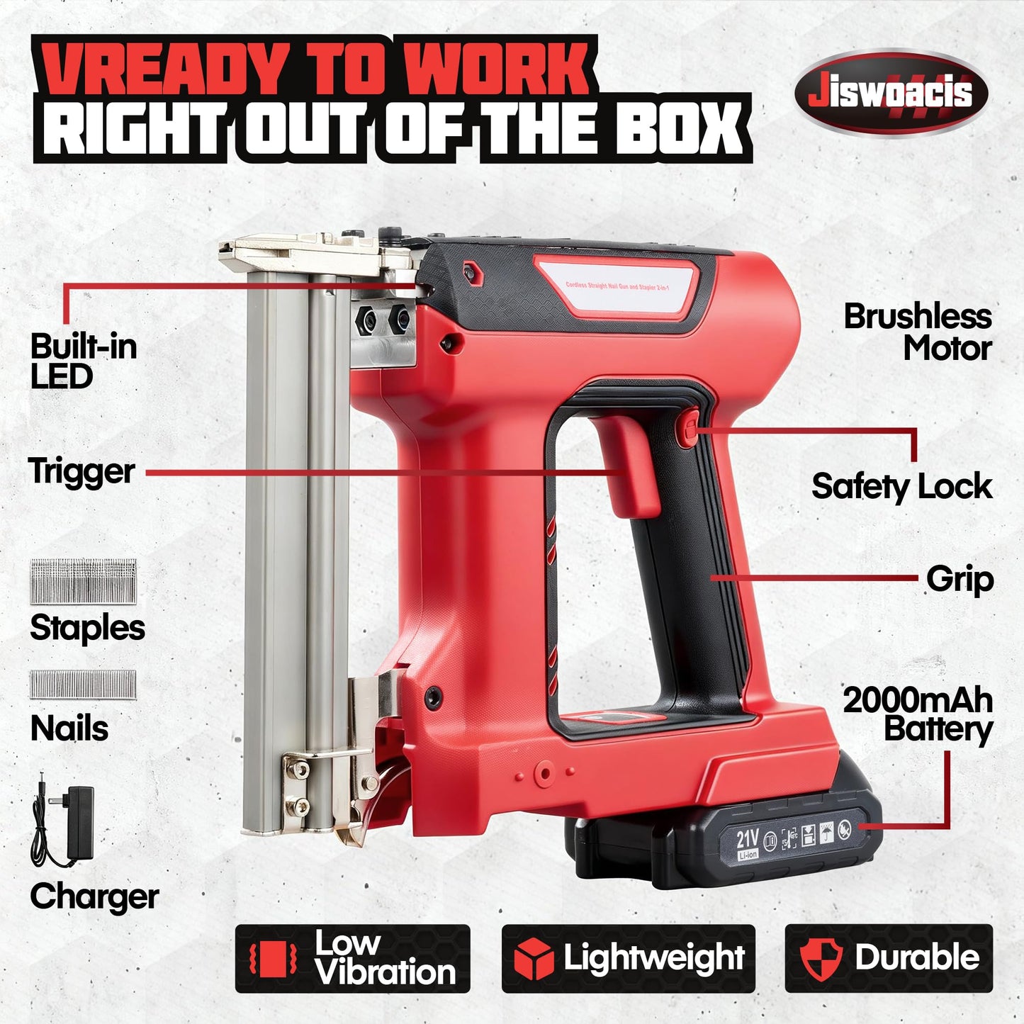 Electric Staple Gun 18 Gauge 2 in 1 Cordless Brad Nailer Stapler, Nail Gun with 2000mAh Lithium Battery, Electric Nailer for Woodworking Upholstery Furniture DIY Home Repair