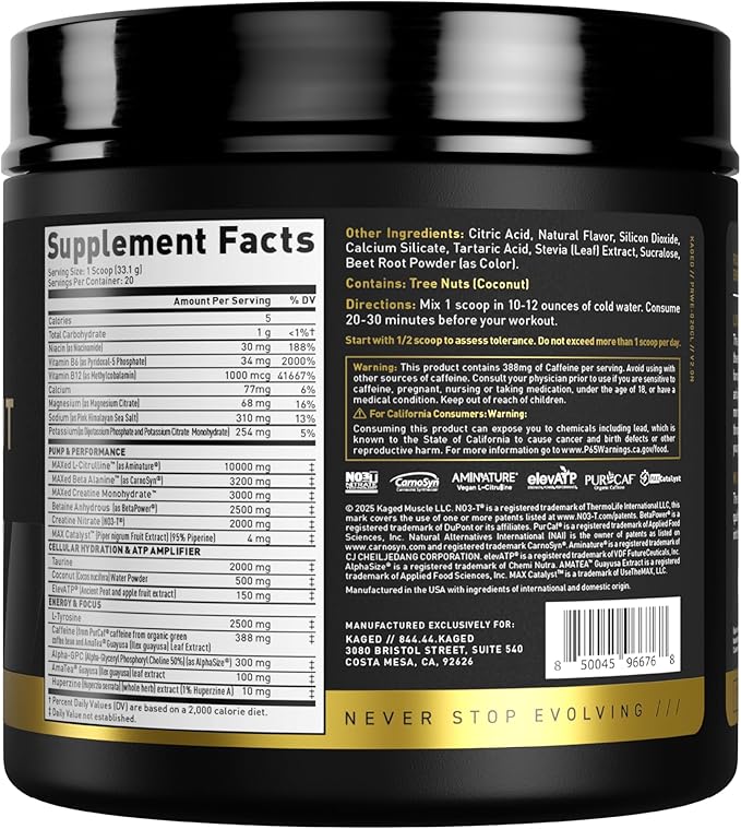 Kaged Pre Workout Elite Stim Free Powder | Cherry Limeade | Pre-Workout with Creatine, Beta Alanine, L-Citrulline, BCAAs | Caffeine Free | Pre Supplements for Men & Women | 20 Servings