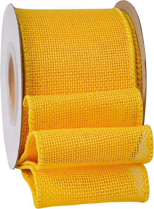 Burlap Ribbon by Yellow | 2-1/2 Inch Wired Edge for Mother's Day Bows & Gift Wrapping | 10 Yards/Roll