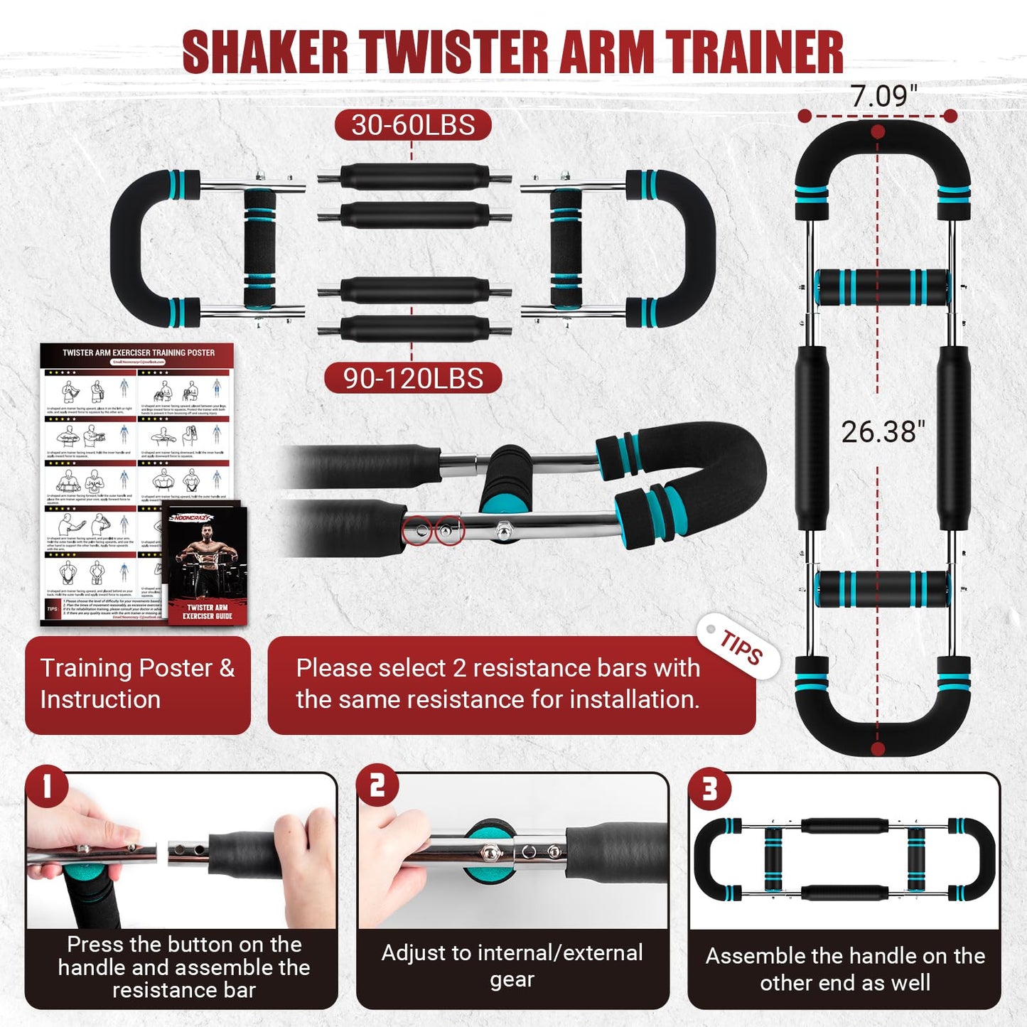 Twister Arm Trainer, 30-120 lbs Adjustable Twister Arm Chest Exerciser with 4 Spring & Poster for Men & Women, Detachable Power Twister Home Fitness Equipment for Enhancing Upper Body Muscle -Blue