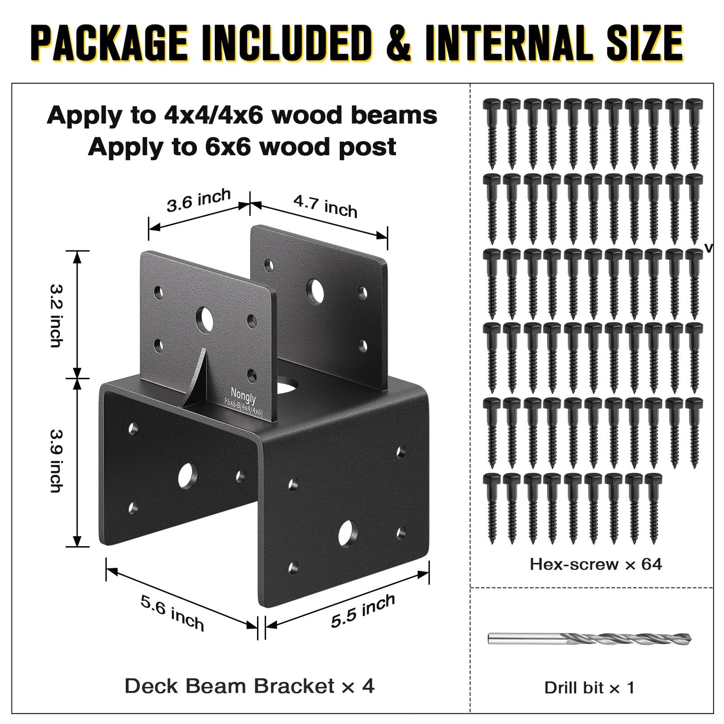 Nongly Post Anchor Connector Post Base Bracket for Supporting Wood Beams (4Pack, 6x6-4x6)