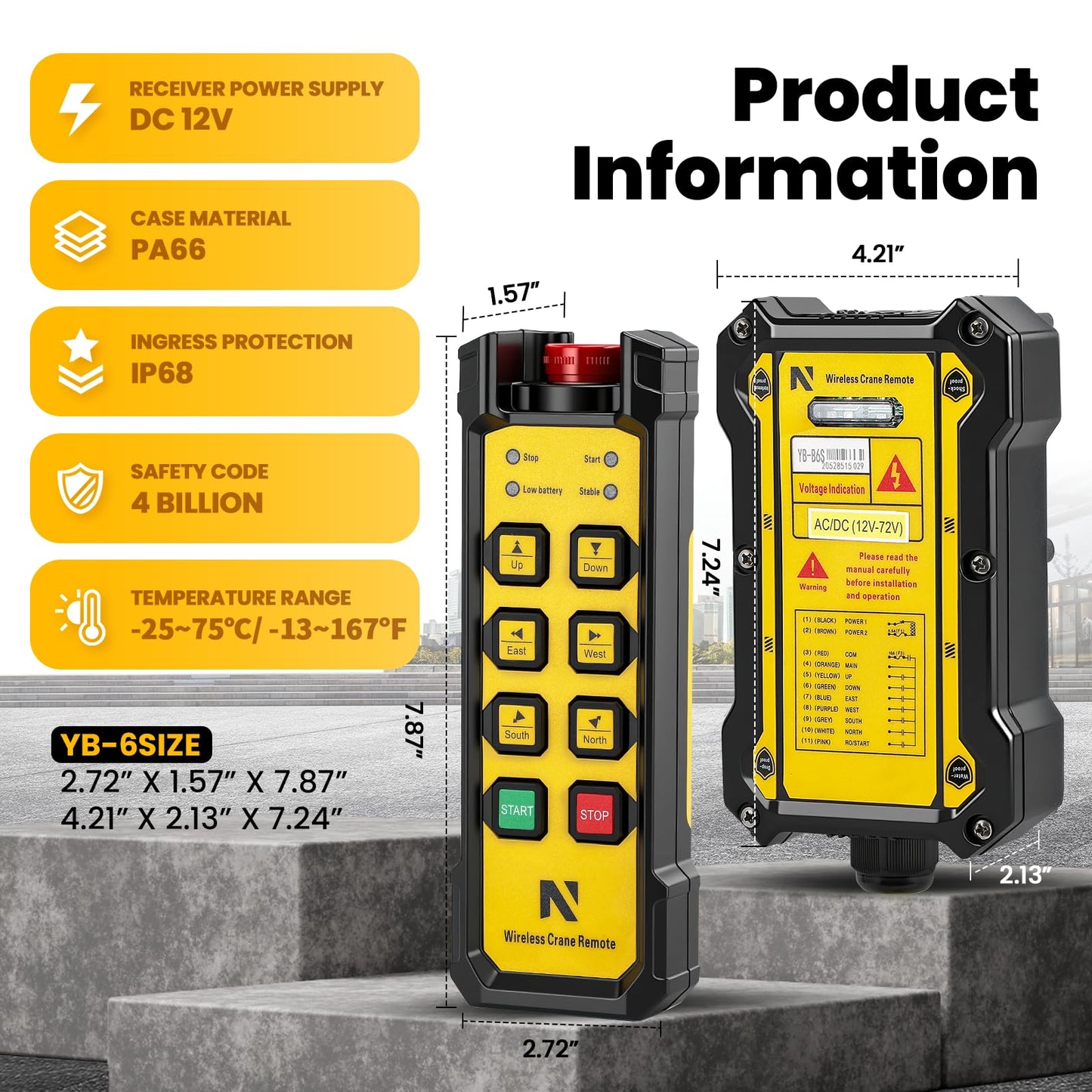 NEWTRY Wireless Crane Remote, 12V 6 Button Industrial Crane Controller Hoist Truck Remote 984FT Electric Lift Switch with Indicator System