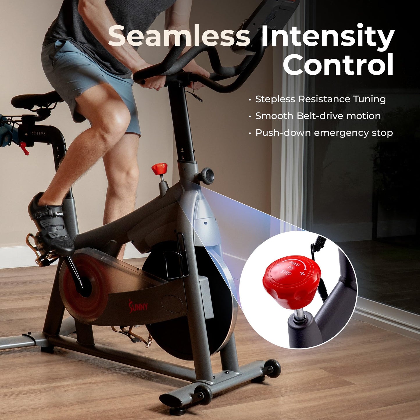 Sunny Health & Fitness Excel 500 Smart Indoor Cycling Bike, 40LB Flywheel Stationary Cardio Exercise Equipement, Free SunnyFit App Connection- SF-B124069