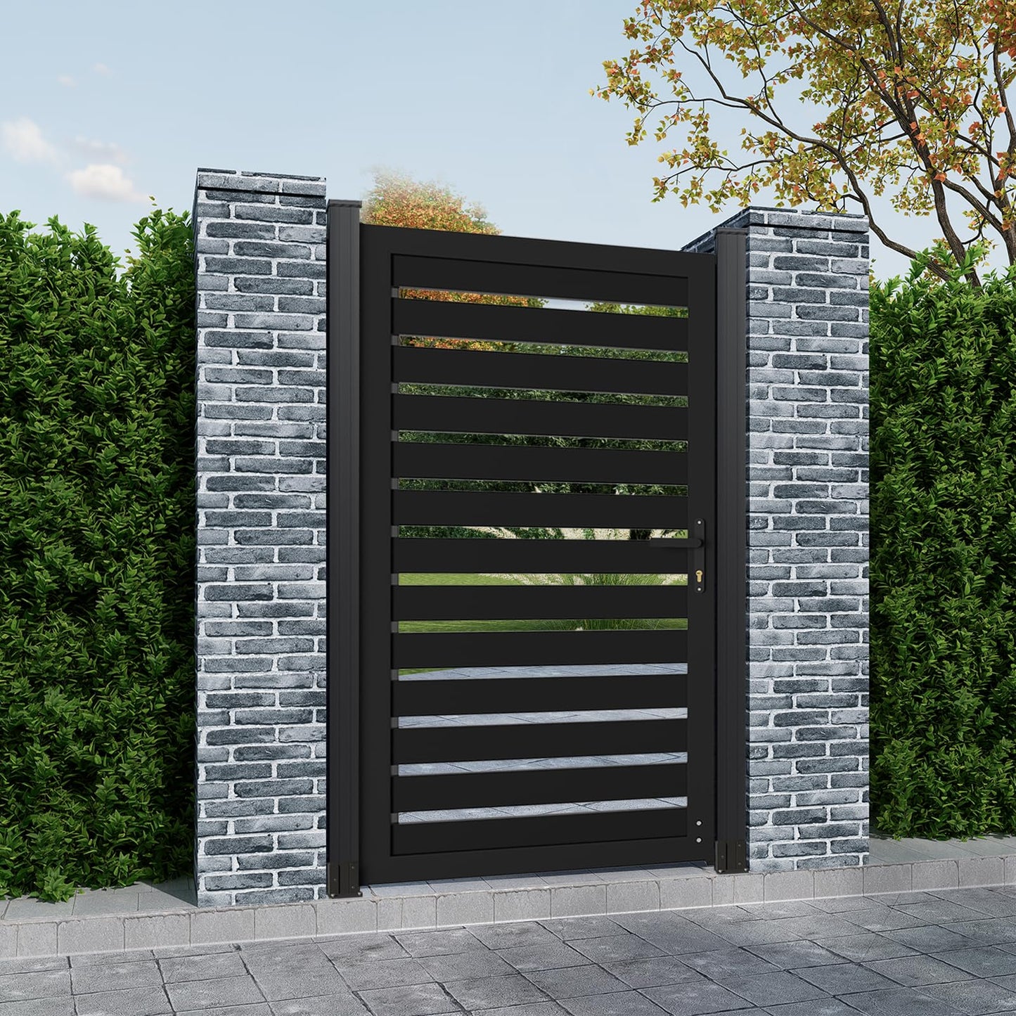 Mondaria Open Slat Aluminum Privacy Fence Gate, 6ft H x 3ft W – Outdoor Decorative Gate with Metal Frame & Knob Kit, Posts Not Included
