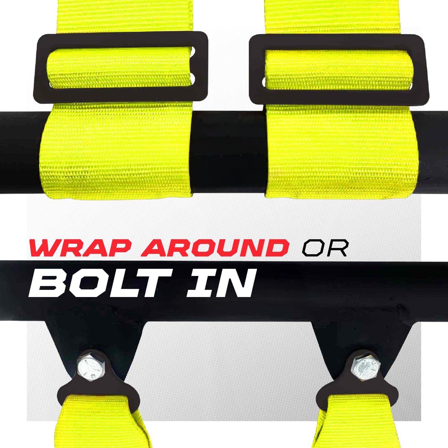 1pc 4 Point Harness for Bucket Seat, Push Release, 10 Color Options, Racing Harness, Race Car, Off Road, UTV, RZR (Yellow, 2 inch) [6038]