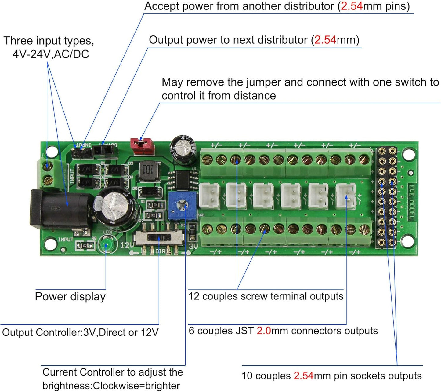 Evemodel PCB012 Power Distribution Board Self-Adapt Distributor HO N O LED Street Light Hub DC AC Voltage Train Power