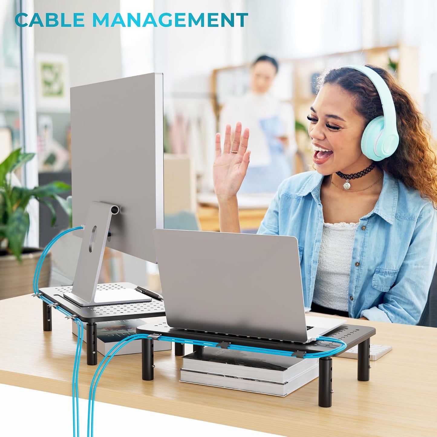2 Pack 14.5 9.1, BONTEC Monitor Stand Height Adjustable Metal Riser with Pen Holder, Black, x Ergonomic Desktop Stand
