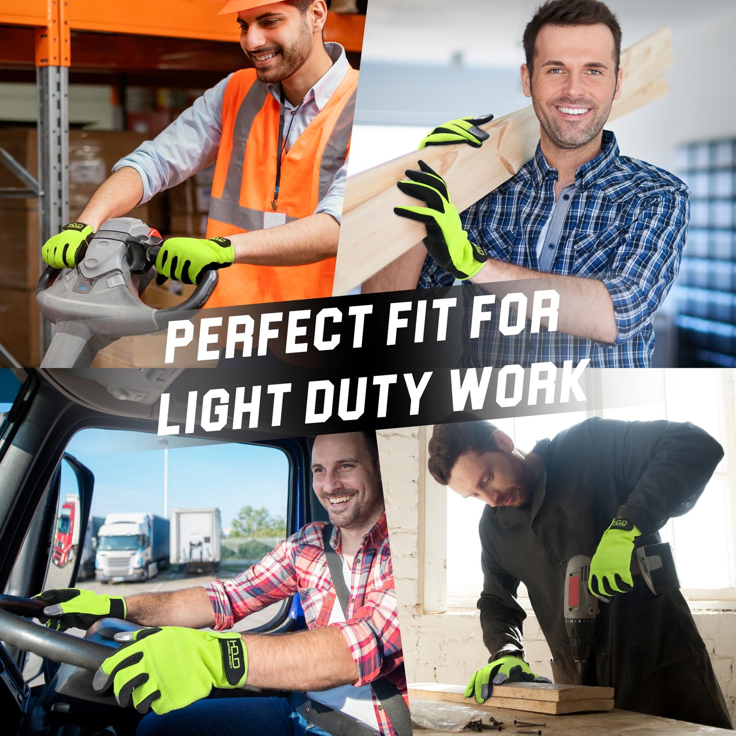 HANDLANDY Mens Hi-vis Reflective Safety Work Gloves Touch screen, Pack of 10 Pairs Synthetic Leather Padded Utility Gloves
