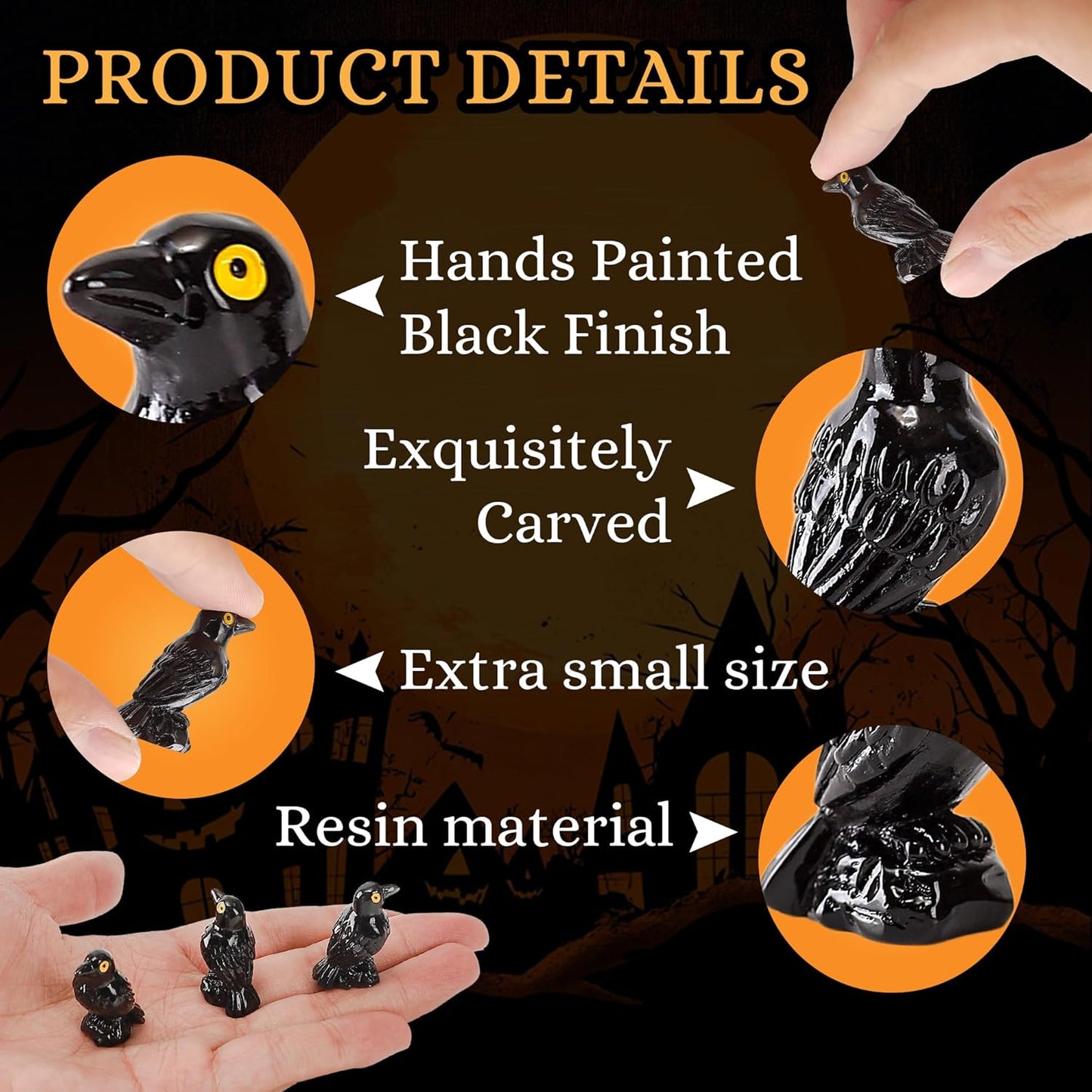 Regine Switzerland Miniature Black Raven Figurines - 30 Pcs Spooky Halloween Decor for Terrariums & Crafts