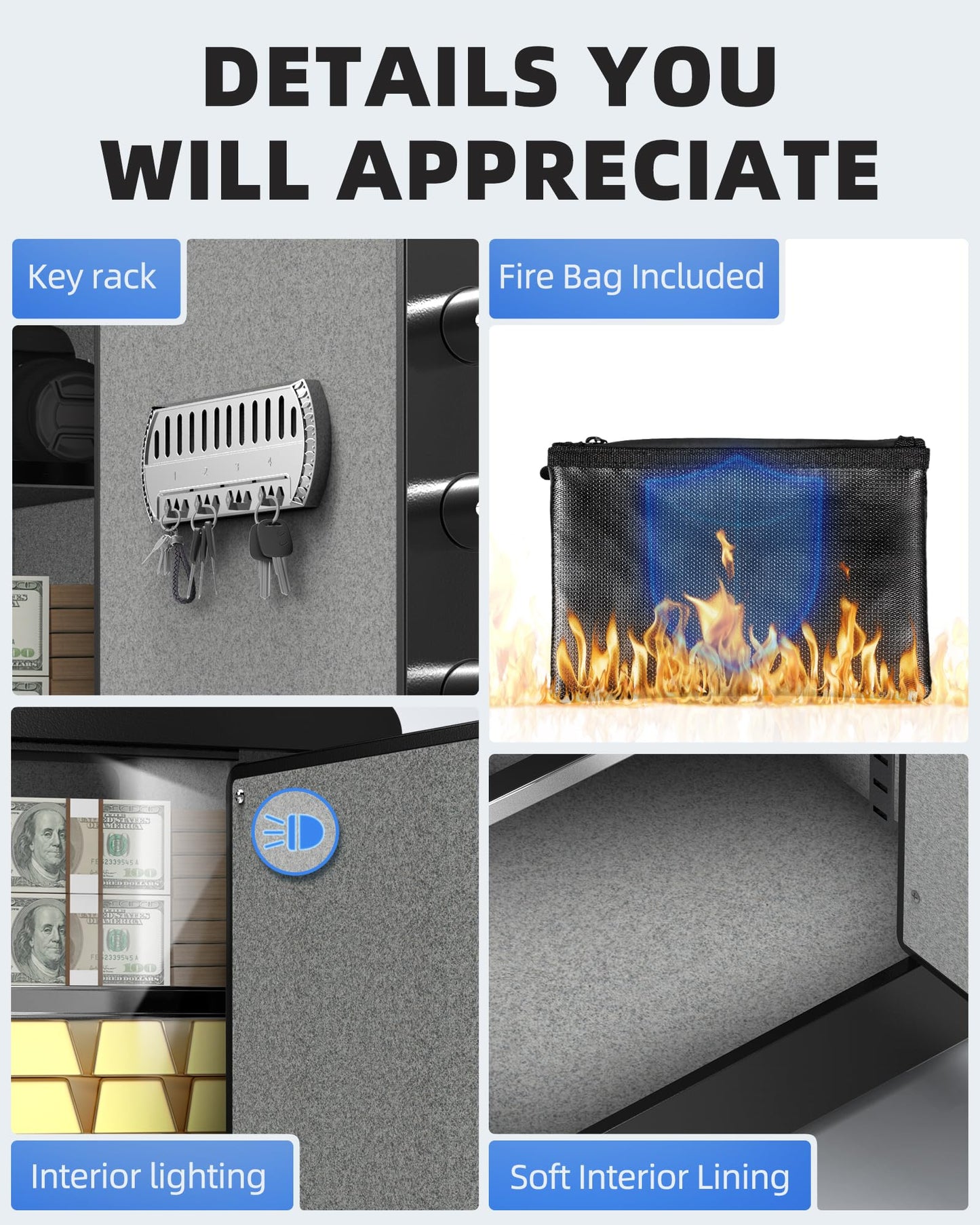 DAYI Safe Box, 1.4 Cubic Feet Home Safe with Fireproof Waterproof Bag, Security Safe Box for Money Cash Valuables, Digital Electronic Keypad, Dual Alarm System, Removable Shelf - D-35
