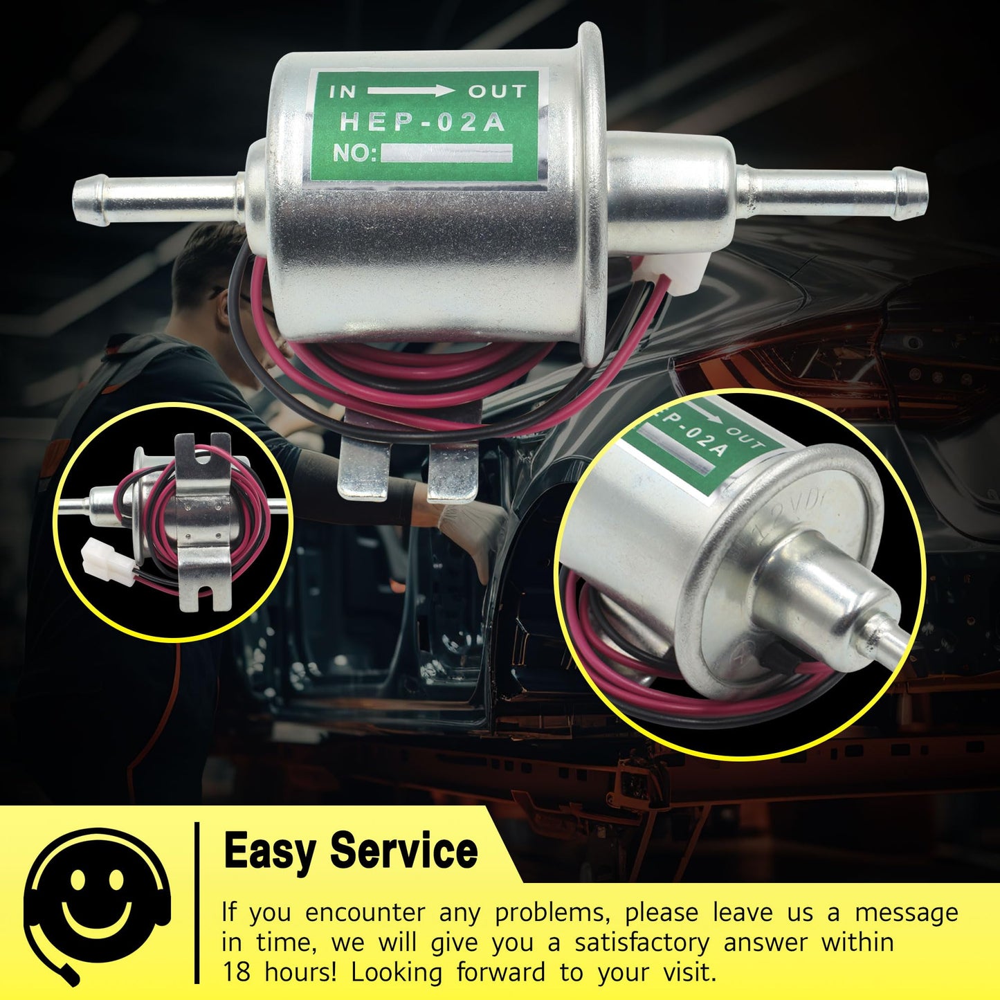 Yezoauto 12V Universal Electric Fuel Pump Low Pressure 4~7 PSI Inline Diesel Gas Compatible with All 12V Cars Trucks Boats Carburetor Lawnmower and Generators HEP-02A ATV