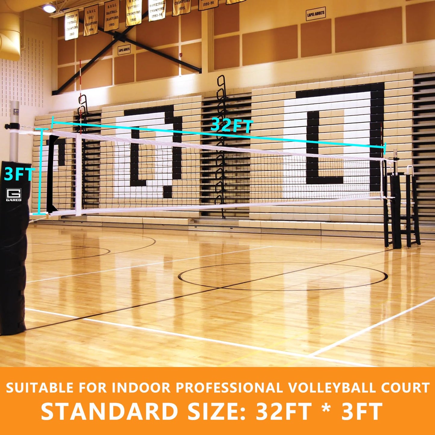 MegaNets Volleyball Net Replacement Heavy Duty Outdoor Volleyball Nets with Steel Cable, 32x3FT Volleyball Net for Backyard Volley Ball Net for Court Beach Pool Park(Net Only)