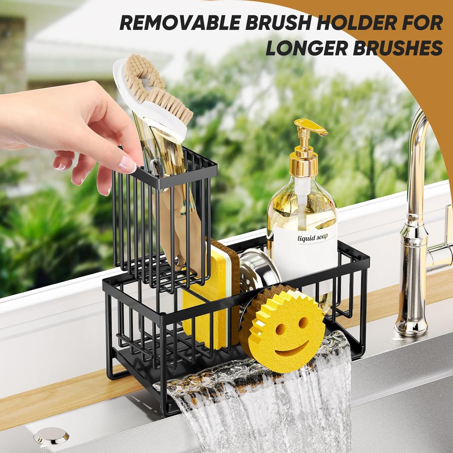 Skiennix Sponge Holder - Smiley Face Sink Caddy with Removable Brush Holder | Self-Draining Kitchen Essential