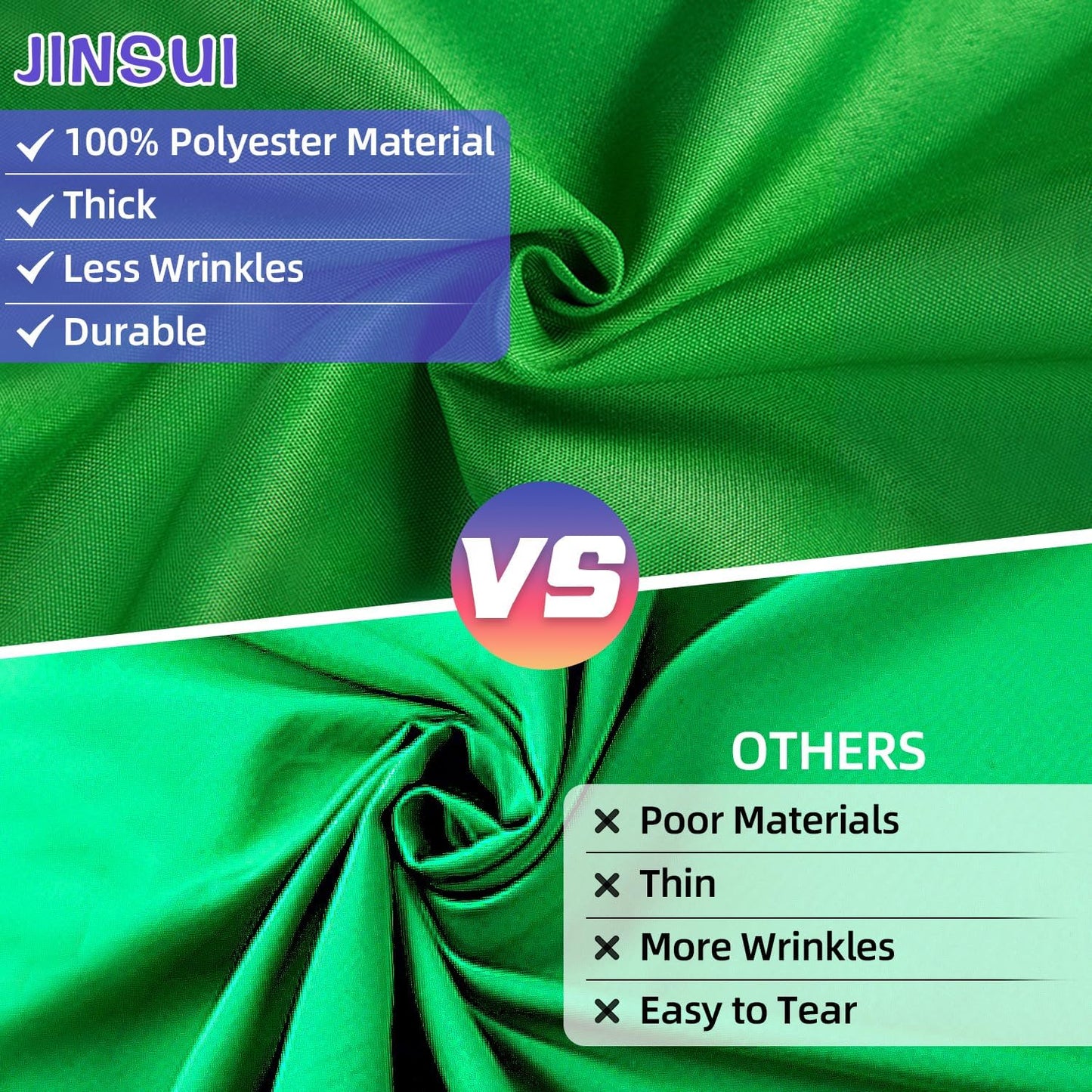 JINSUI 10x10 Green Screen Backdrop ft, Chroma Key Greenscreen Background for Streaming Zoom, Photo Backdrop Curtain