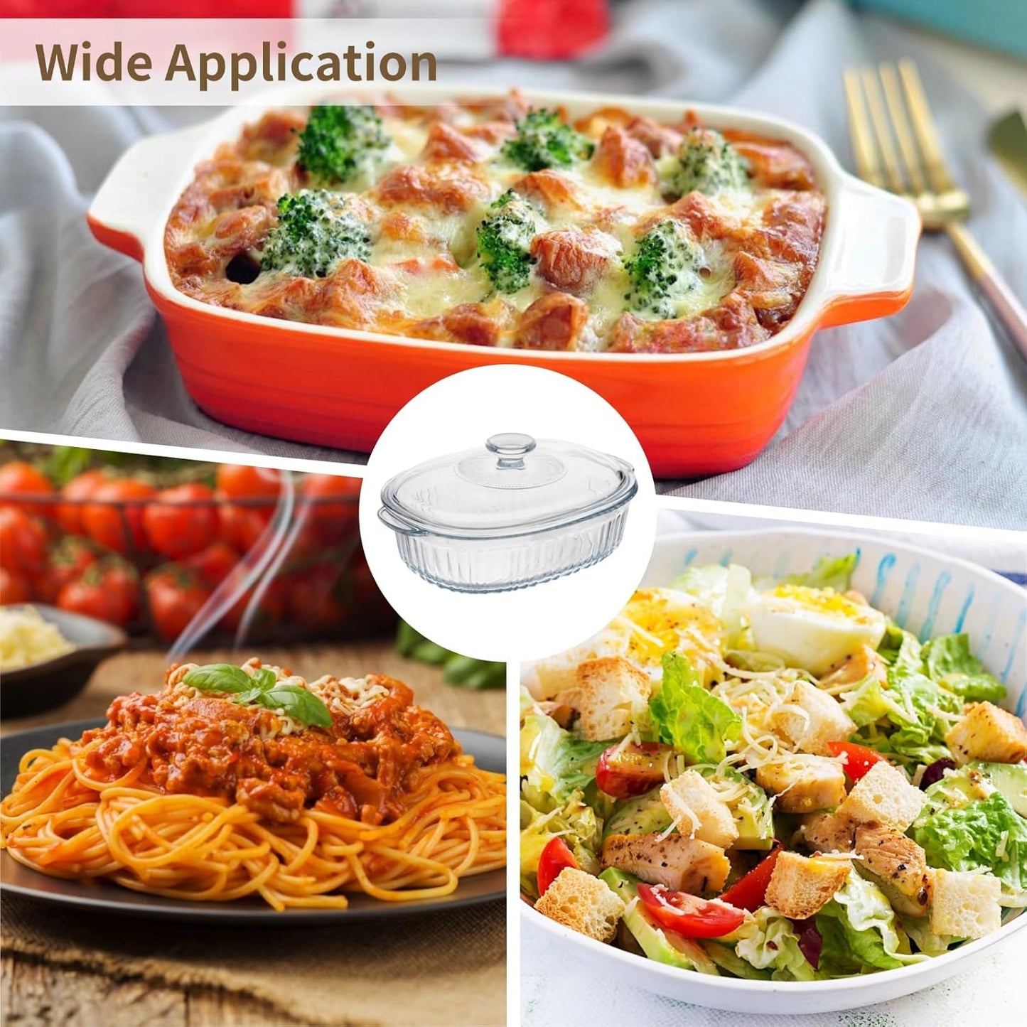 Skiennix 1.9 QT Oval Glass Casserole Dish - Clear Borosilicate, Oven & Fridge Safe, Easy-Clean Design