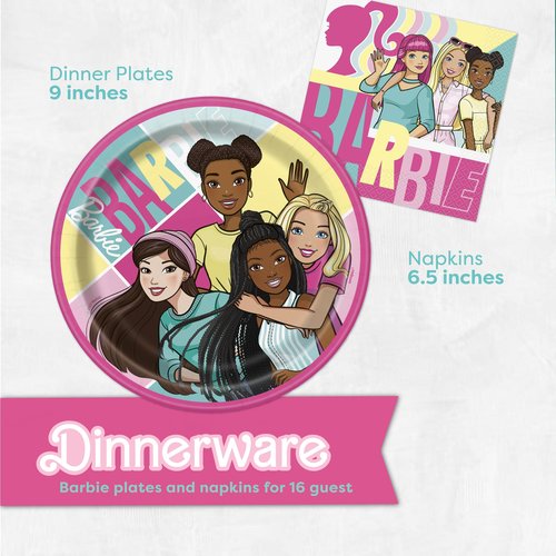 Barbie Birthday Party Decorations for Party | Serves 16 Guests | Balloons, Banner, Tablecloth, Plates, Napkins, Sticker | Officially Licensed