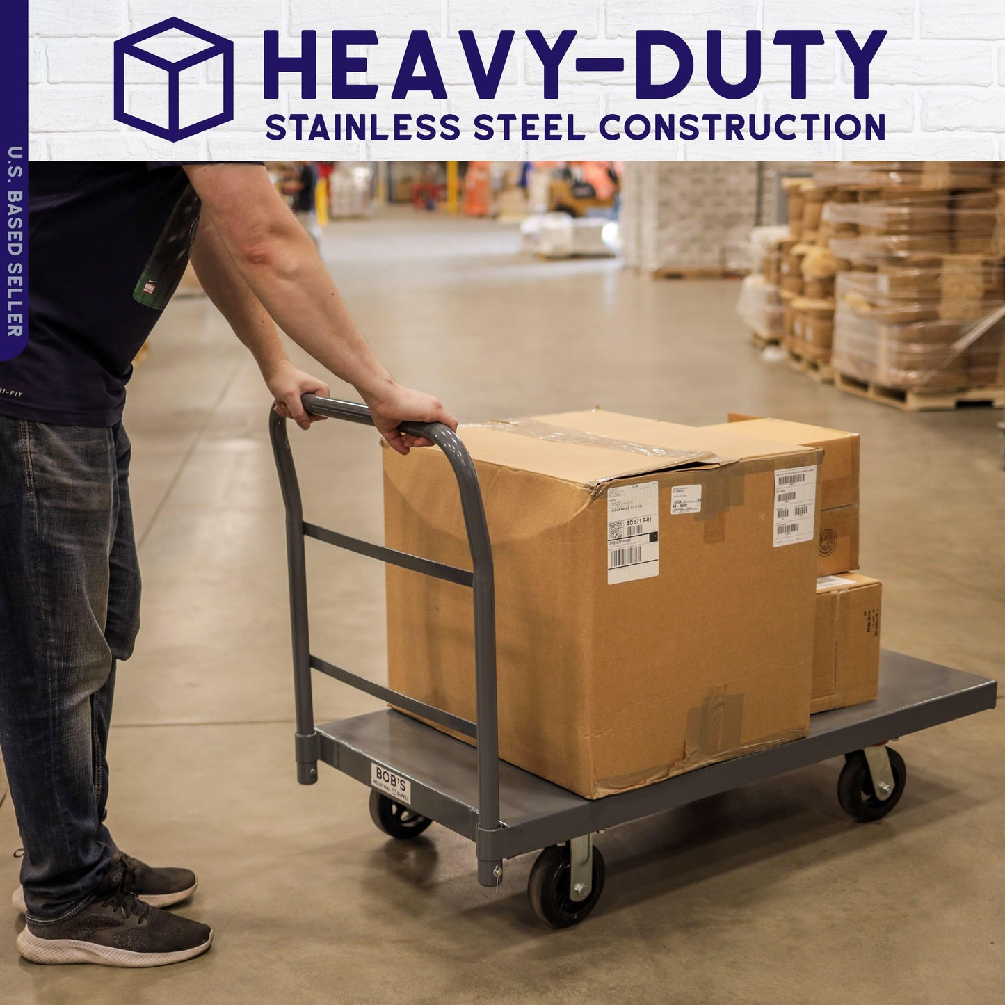 BISupply Flat Dolly Cart with Wheels Heavy Duty 36 x 72 Inch Cart - 2000lb Capacity Flatbed Hand Truck