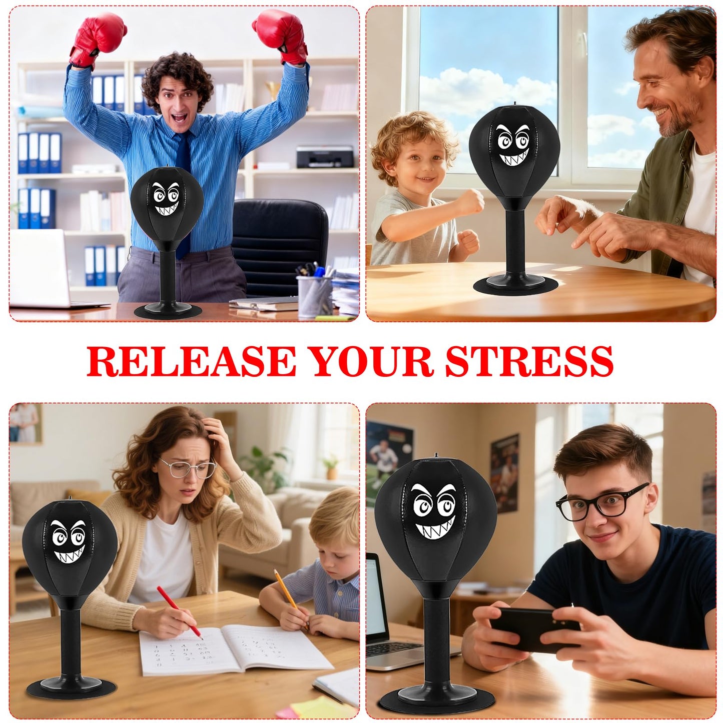 Desktop Mini Punching Bag for Kids & Adults - Stress Buster with Suction Cup for Office Table and Counters, Fun Gifts Suitable for All Ages