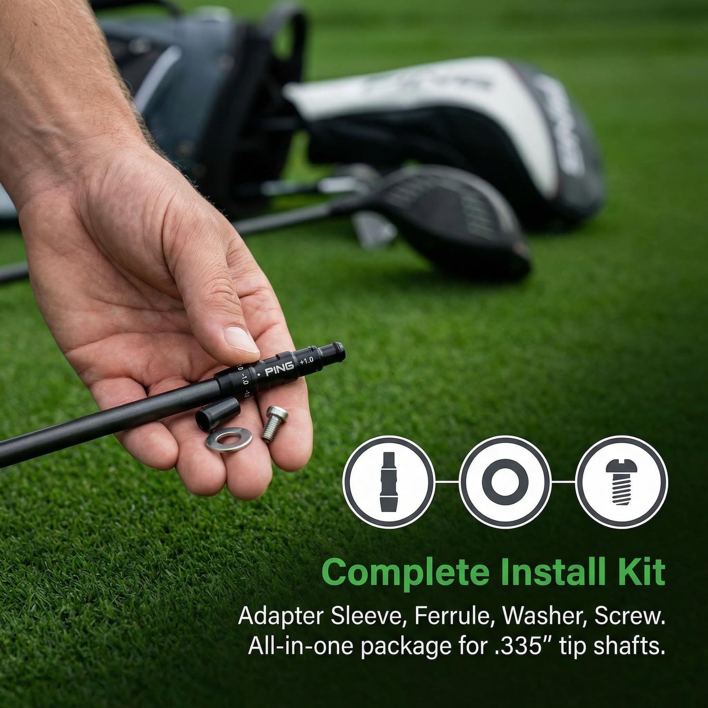 JVeensun Premium Golf Shaft Adapter Sleeve - 0.335" Tip Size | Compatible with Ping G430/G425 Max/G410 Driver & Fairway Woods | All-in-One Kit for Shaft Extension & Replacement (Black |2pcs)