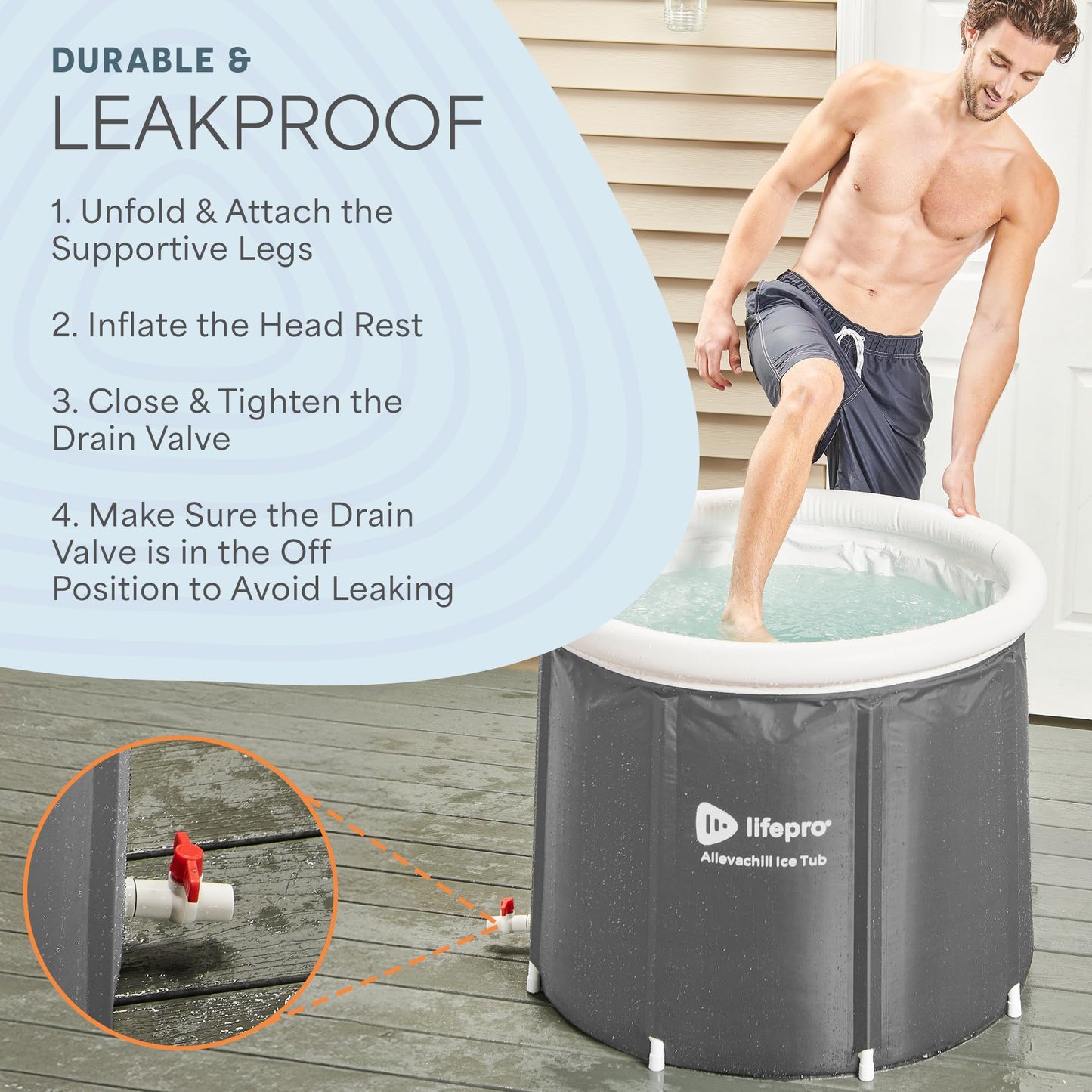 Lifepro Portable Ice Bath Tub with Cover and Storage Bag - Home & Travel Ice Bath Tub for Athletes and Adults, Durable Cold Plunge Tub for Home Therapy Sessions, Outdoor Ice Bath Cold Water Plunge Tub