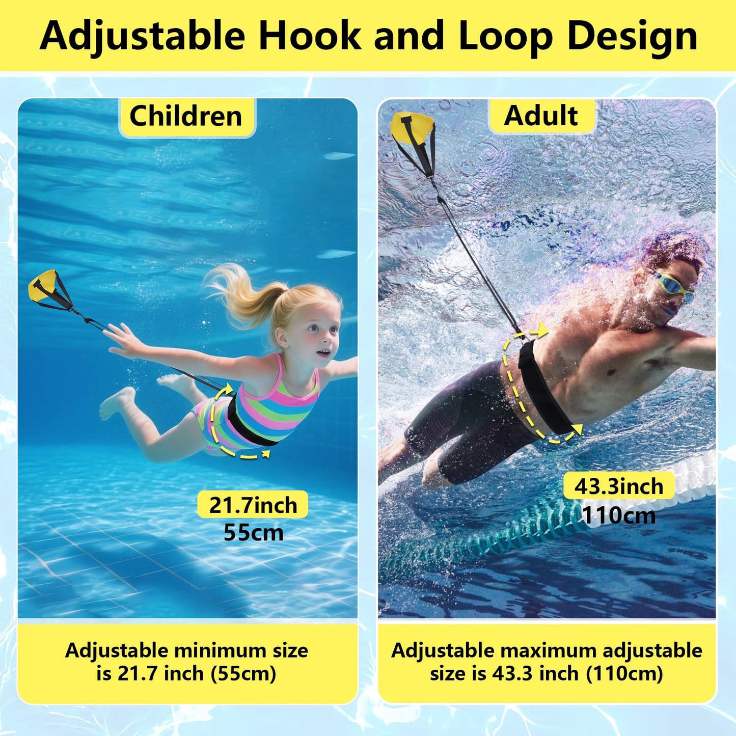 UCEDER Swim Parachute Resistance Training Set, Adjustable Swim Belt with Drag Parachute for Strength & Endurance,Swimming Resistance Training Equipment(Yellow)