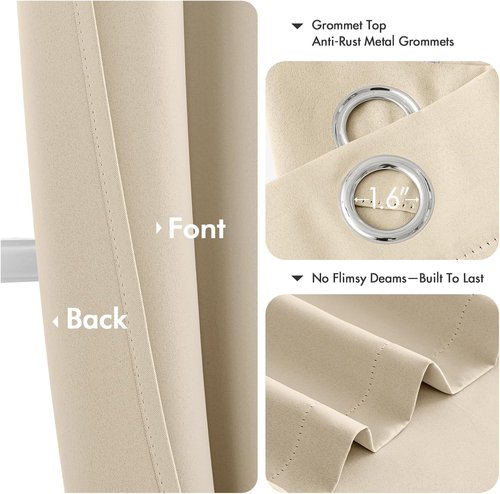MIULEE Short Curtains - Cream Beige Blackout Thermal Insulated Drapes | 2 Panels W40 x L36 Inch for Kitchen & Bedroom