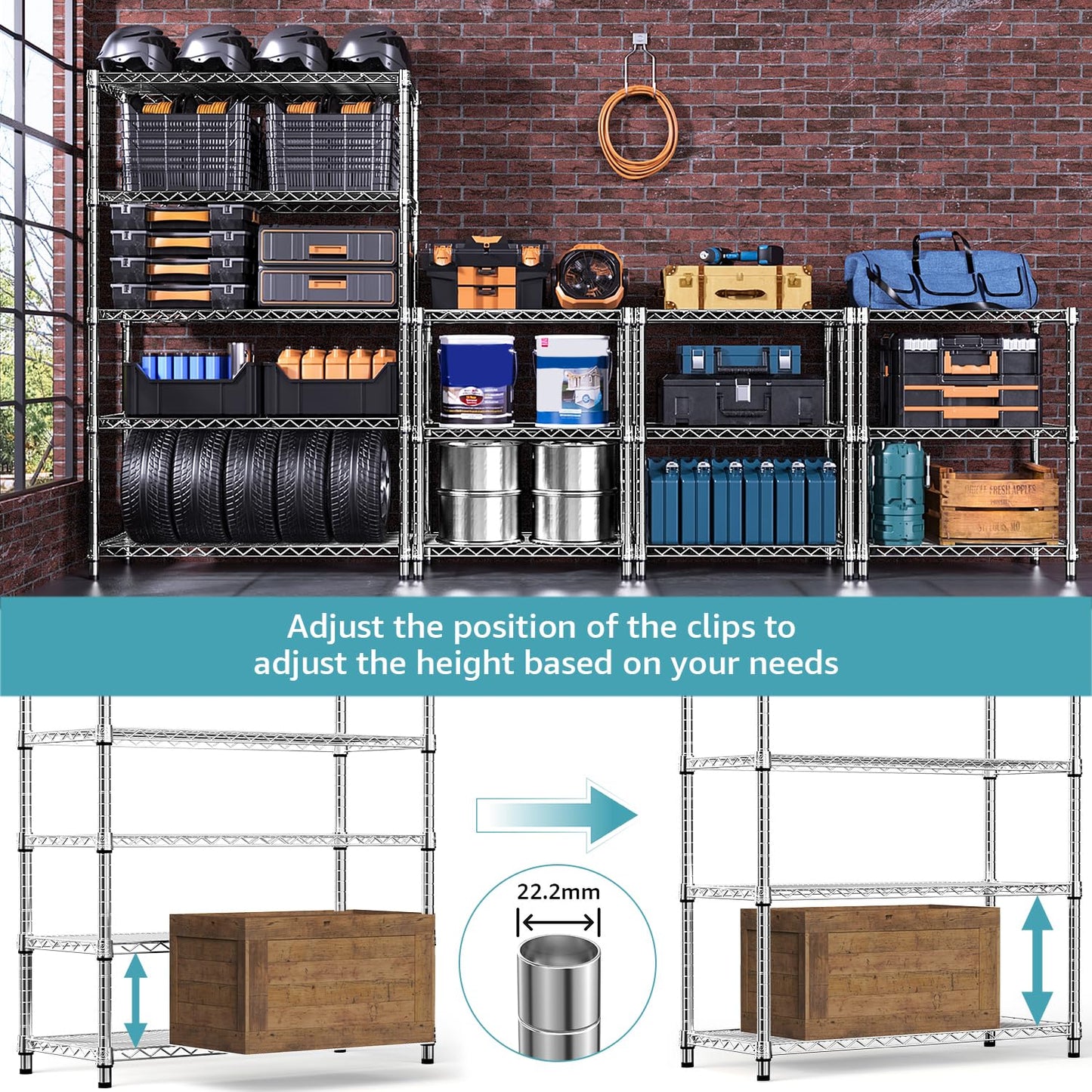 M MZG 1750 LBS Storage Shelves 5-Tier Utility Shelving Unit Steel Organizer Wire Rack for Home,Kitchen,Office,Garage, Capacity 17.7" D x 47.2" W x 72.3" H