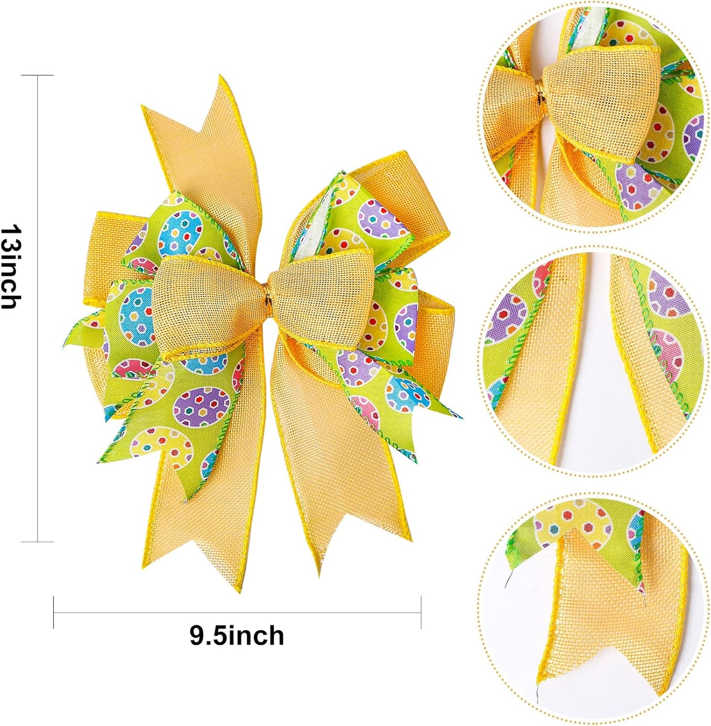 SIMISI Ribbon Easter Wreath Bow - Yellow Egg Door Wall Ornament for Home Decor | 9.5 x 13 Inch