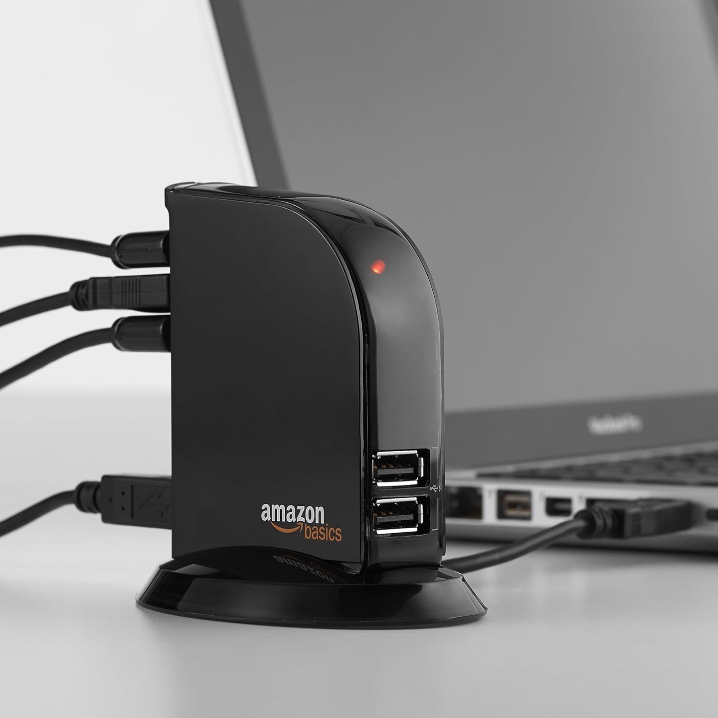 Amazon Basics 7 2.0 5V/4A Port USB Hub Tower with Power Adapter, Plug and Play, Charging Ports, Black