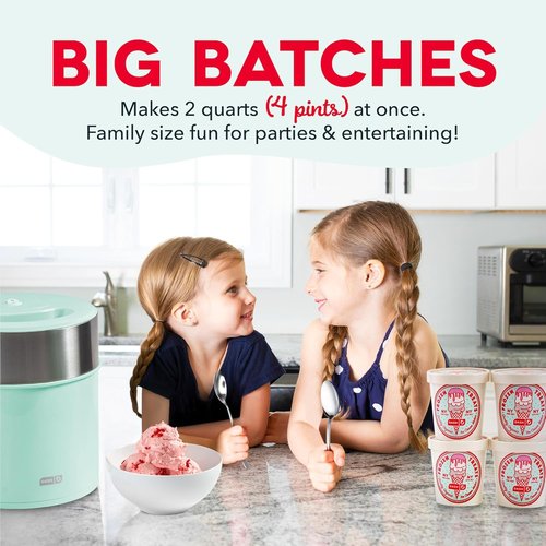 Dash Deluxe Gelato & Ice Cream Maker - One-Touch Churning for Homemade Desserts - 2 Quart Capacity, Aqua