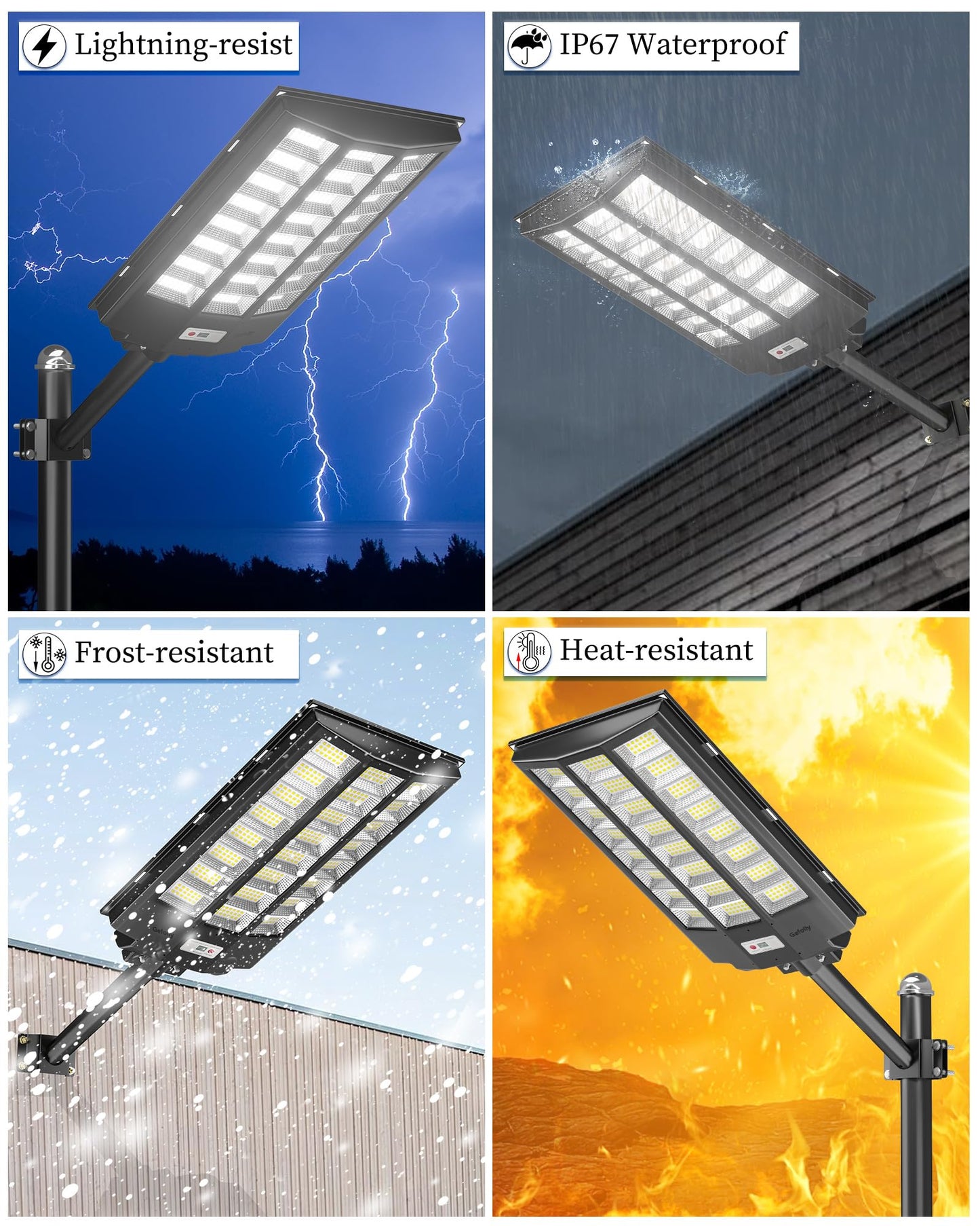 Gefolly Solar Street Light Outdoor Wide Angle Commercial Parking Lot Lights Dusk to Dawn 6500K Flood Security Light IP67 Lamp for Basketball Court, Yard