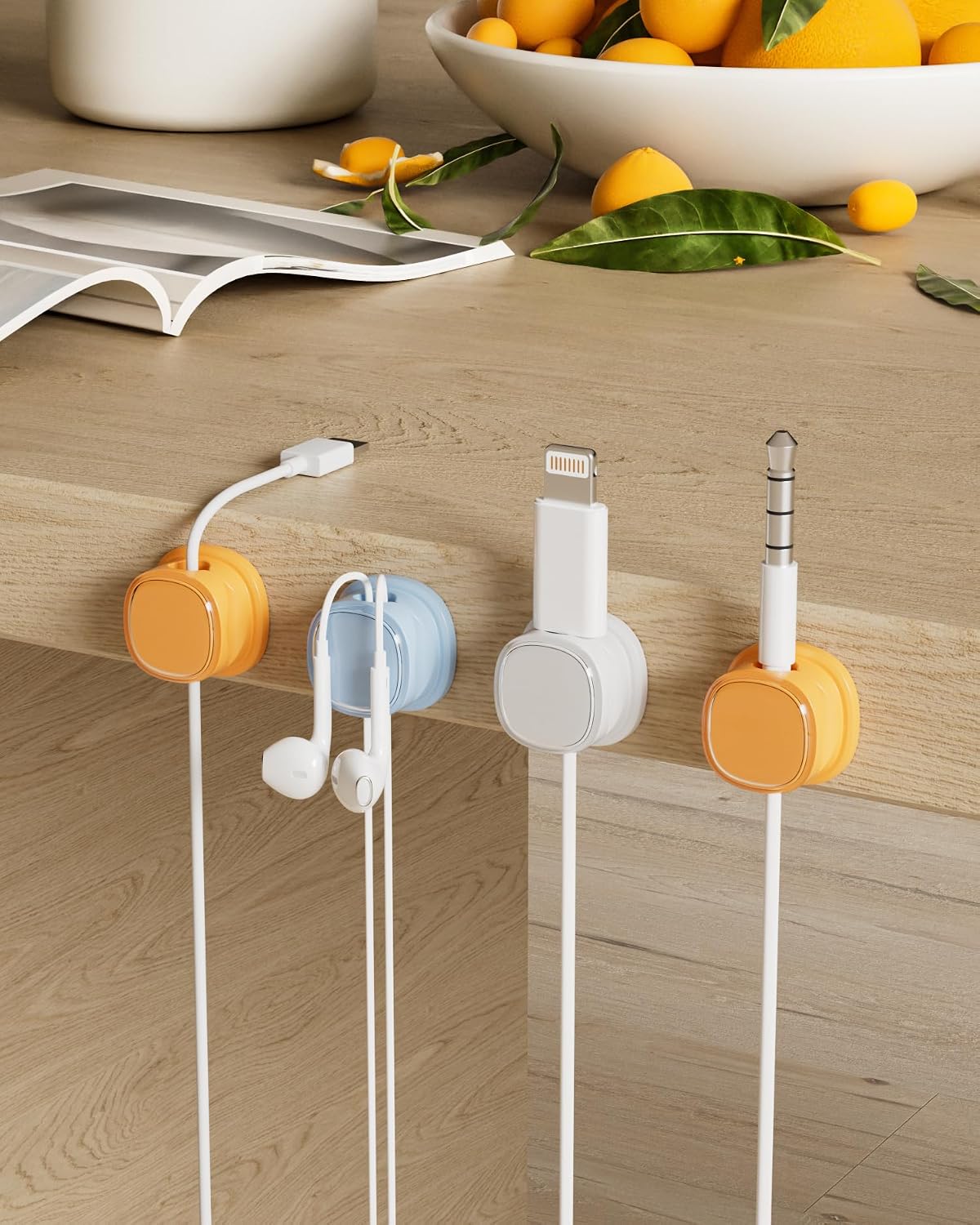 Funtin 9 Pack (9-Pack Cord Organizer, Spring Cable Management, Adhesive Cute Cable Holder Clips, Phone Charger Wire