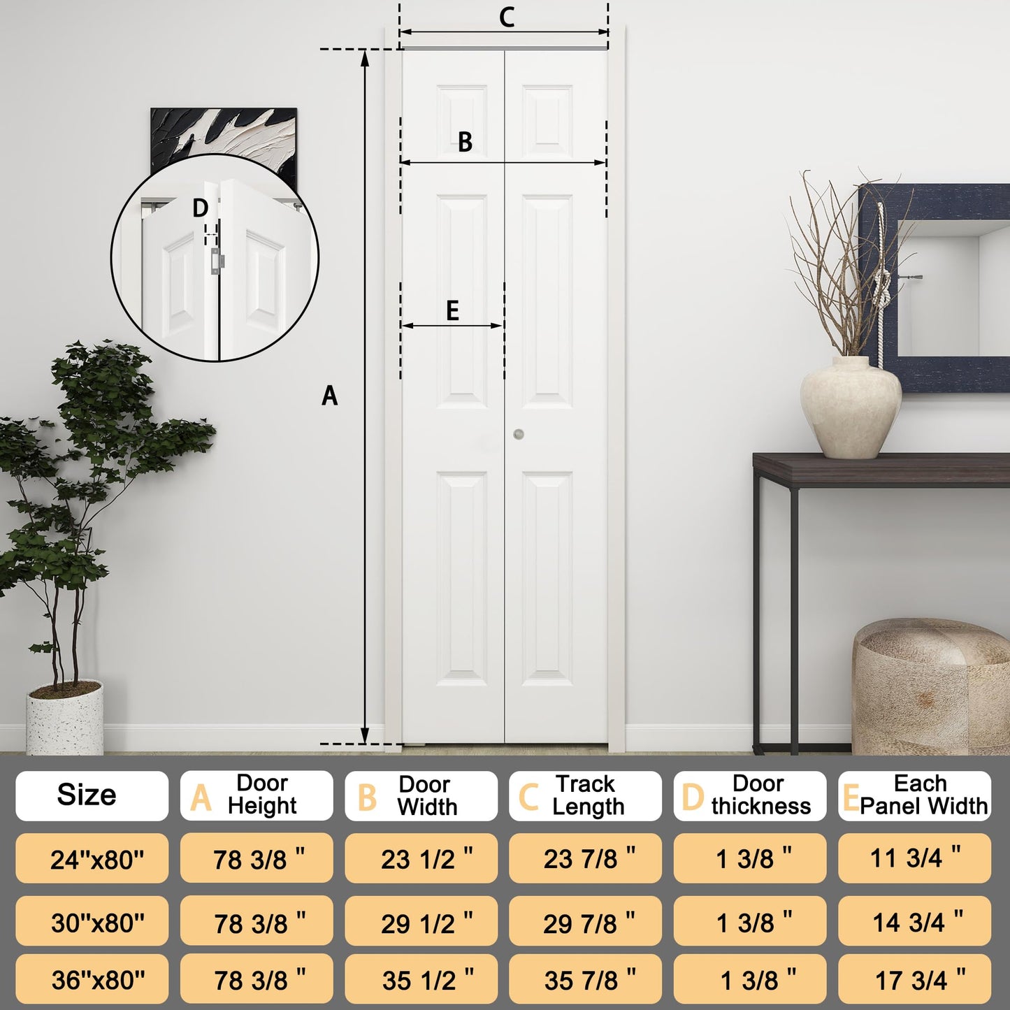 BarnSmith 24 in.x 80 in. Bifold Barn Door, 6 Panel White Primed Bifold Closet Door, Hollow Core Interior Barn Doors with Hardware Kit